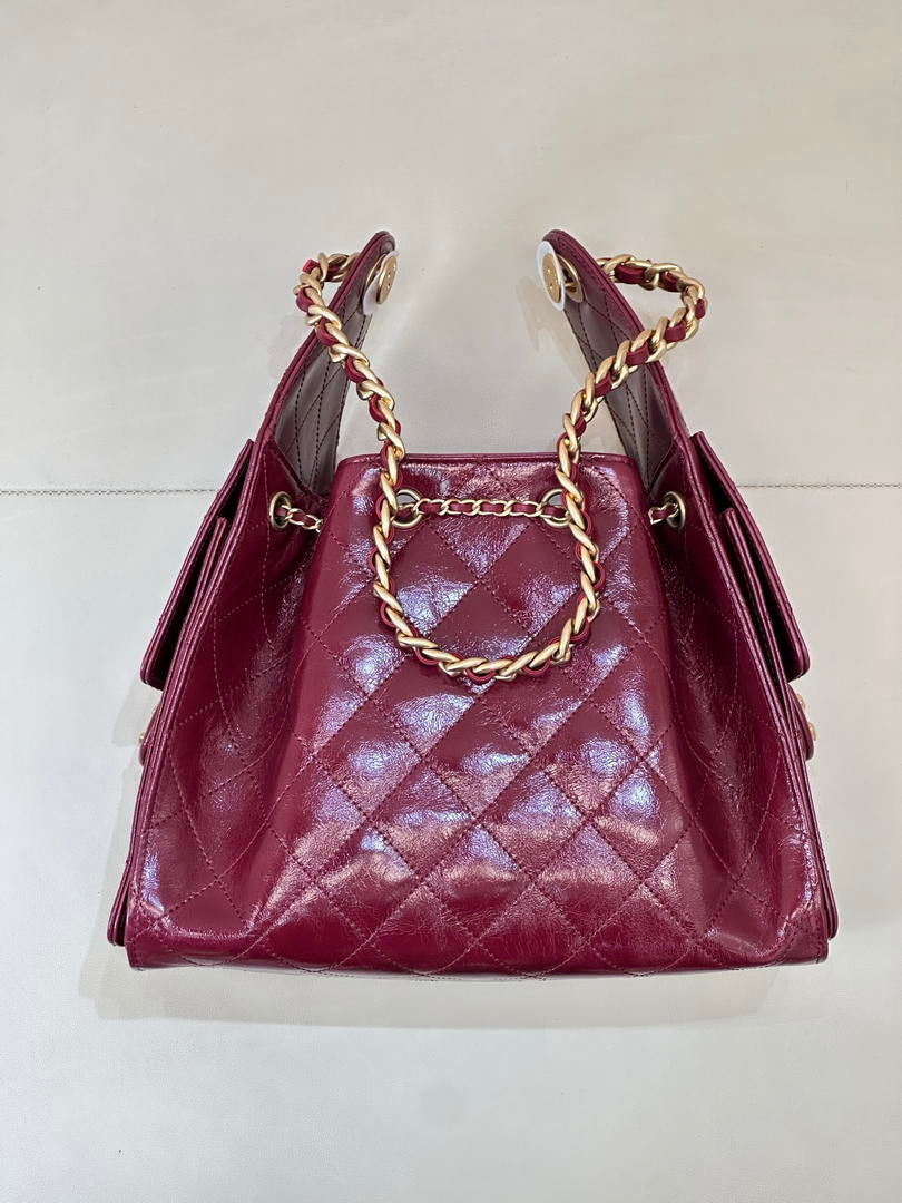 Chanel AS5293 Small Hobo Lambskin & Gold-Tone Metal Wine Red