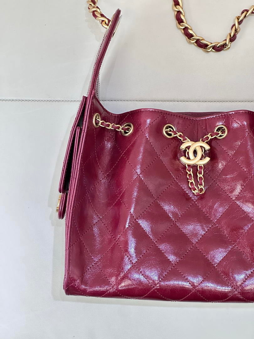 Chanel AS5293 Small Hobo Lambskin & Gold-Tone Metal Wine Red