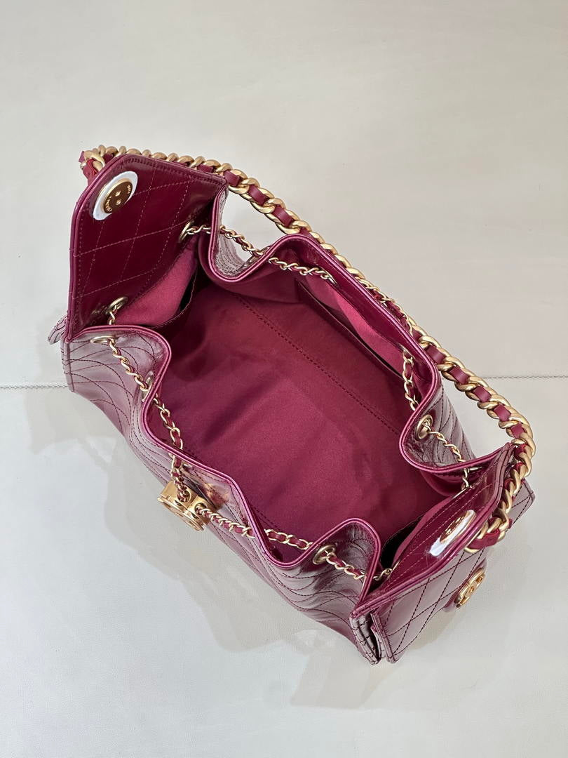 Chanel AS5293 Small Hobo Lambskin & Gold-Tone Metal Wine Red