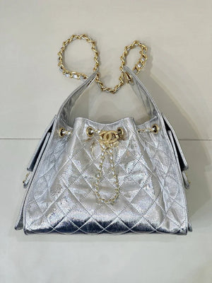 Chanel AS5293 Small Hobo Lambskin & Silver-Tone Metal Silver - Default Title - View 1