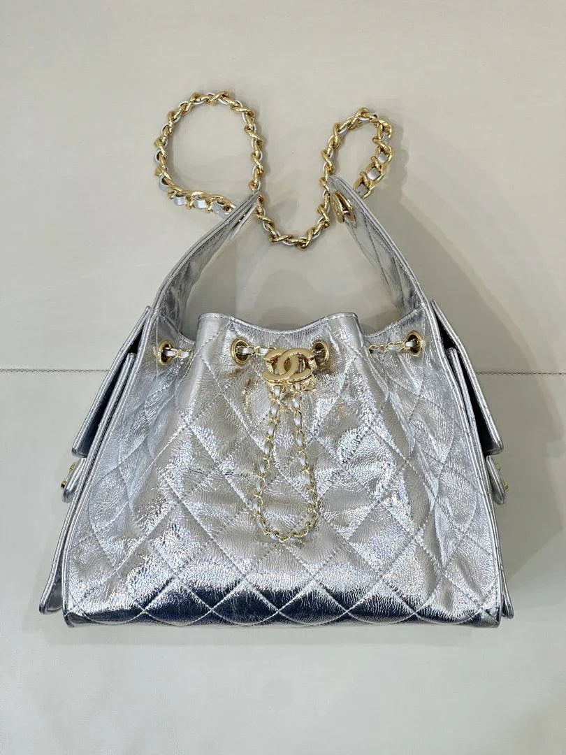 Chanel AS5293 Small Hobo Lambskin & Silver-Tone Metal Silver - Default Title - View 1