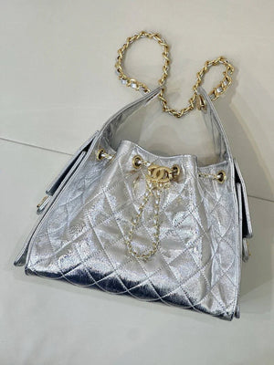 Chanel AS5293 Small Hobo Lambskin & Silver-Tone Metal Silver - Default Title - View 5
