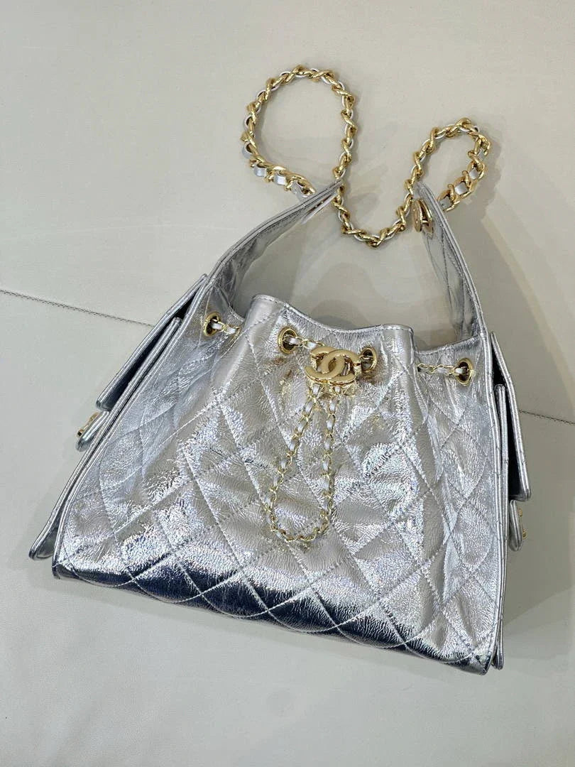 Chanel AS5293 Small Hobo Lambskin & Silver-Tone Metal Silver - Default Title - View 5