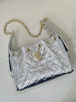 Chanel AS5293 Small Hobo Lambskin & Silver-Tone Metal Silver - Default Title - View 6