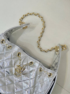Chanel AS5293 Small Hobo Lambskin & Silver-Tone Metal Silver - Default Title - View 7