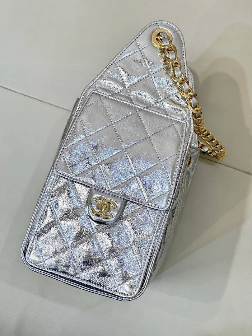 Chanel AS5293 Small Hobo Lambskin & Silver-Tone Metal Silver - Default Title - View 8
