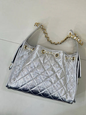 Chanel AS5293 Small Hobo Lambskin & Silver-Tone Metal Silver - Default Title - View 10
