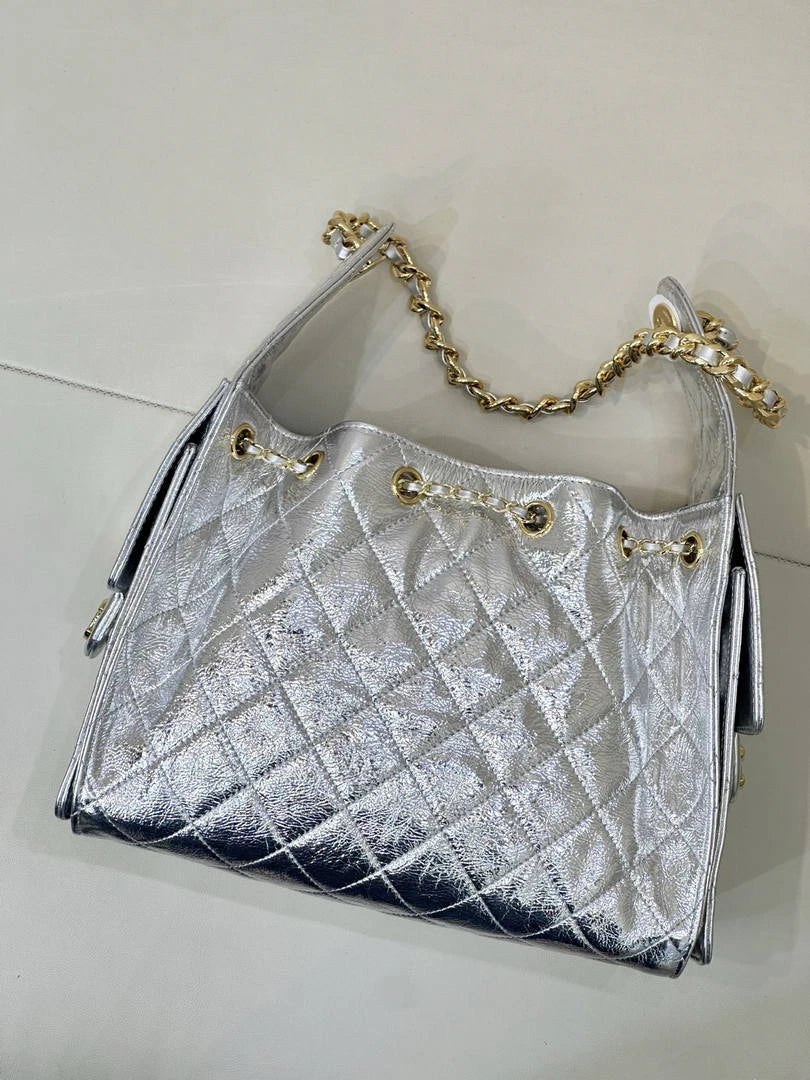 Chanel AS5293 Small Hobo Lambskin & Silver-Tone Metal Silver - Default Title - View 10