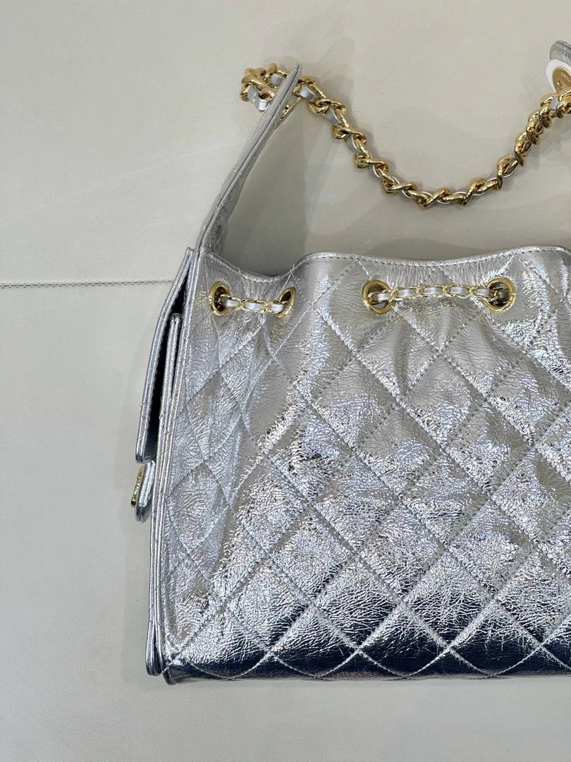 Chanel AS5293 Small Hobo Lambskin & Silver-Tone Metal Silver - Default Title - View 11