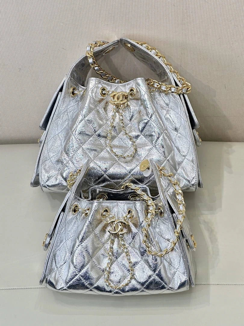 Chanel AS5293 Small Hobo Lambskin & Silver-Tone Metal Silver - Default Title - View 3