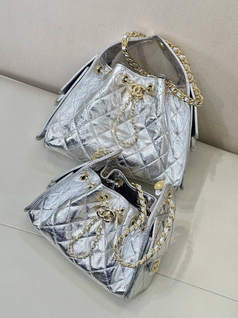 Chanel AS5293 Small Hobo Lambskin & Silver-Tone Metal Silver - Default Title - View 4