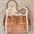 Chanel AS5293 Small Hobo Shearling Sheepskin & Gold-Tone Metal Tan