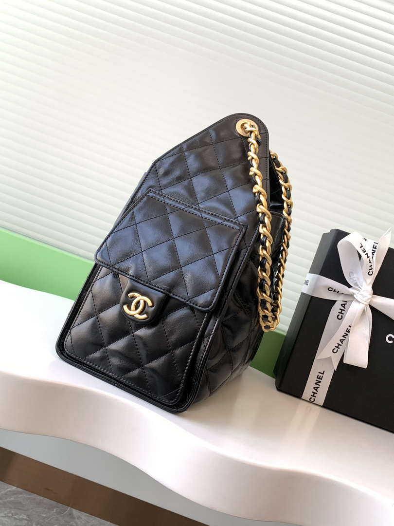Chanel AS5293 Small Hobo Shiny Lambskin & Gold-Tone Metal Black