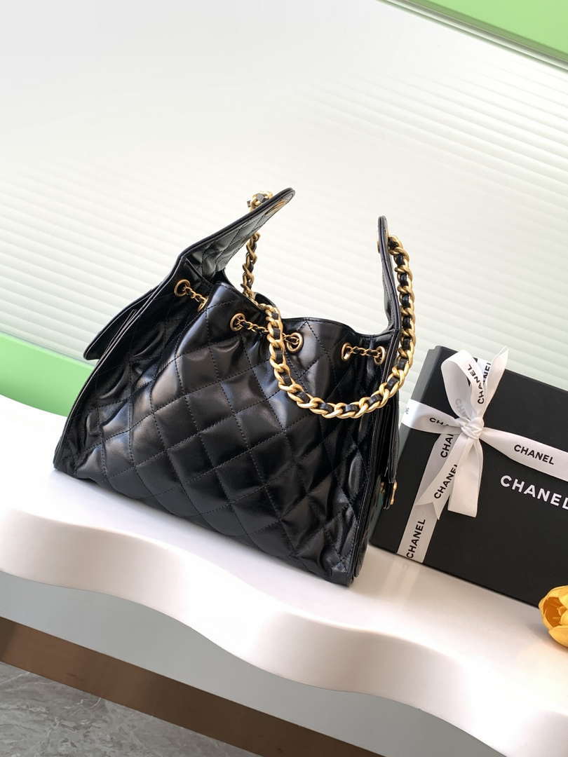 Chanel AS5293 Small Hobo Shiny Lambskin & Gold-Tone Metal Black - Default Title - View 3