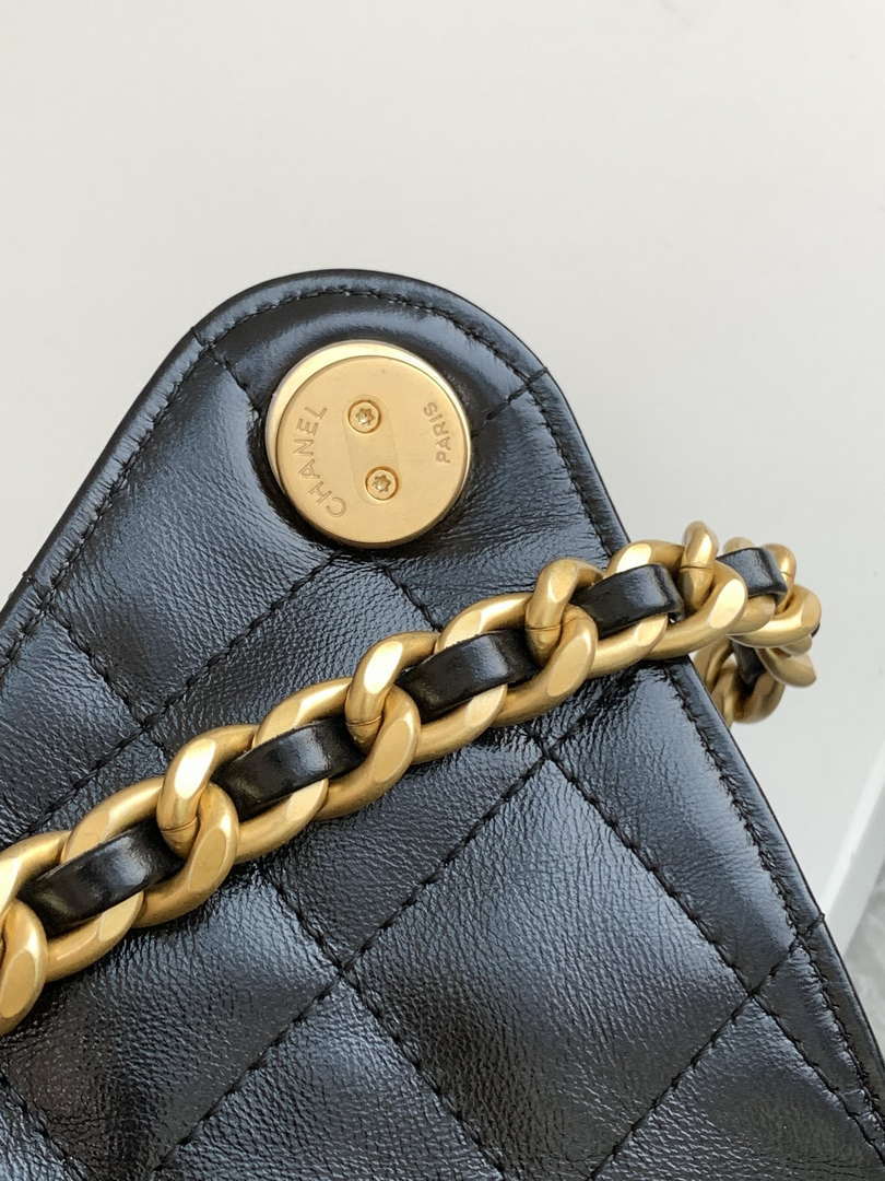 Chanel AS5293 Small Hobo Shiny Lambskin & Gold-Tone Metal Black