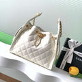 Chanel AS5293 Small Hobo Shiny Lambskin & Gold-Tone Metal White - Default Title - View 1