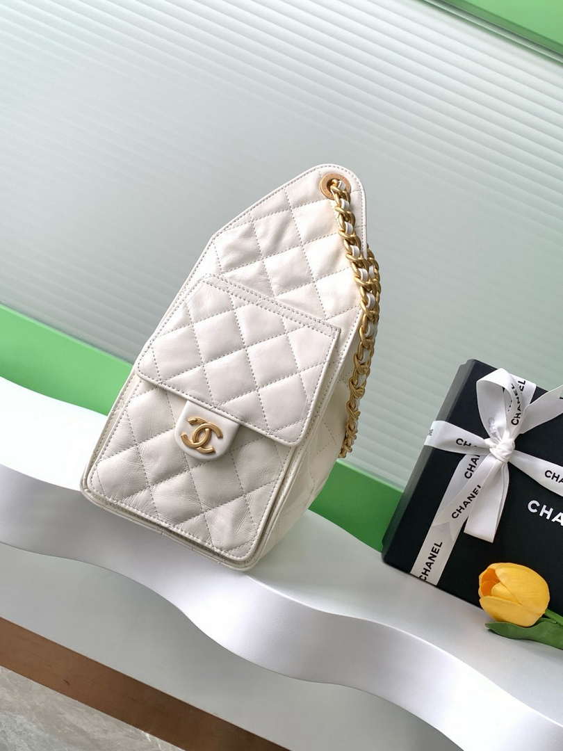 Chanel AS5293 Small Hobo Shiny Lambskin & Gold-Tone Metal White