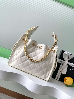 Chanel AS5293 Small Hobo Shiny Lambskin & Gold-Tone Metal White - Default Title - View 3