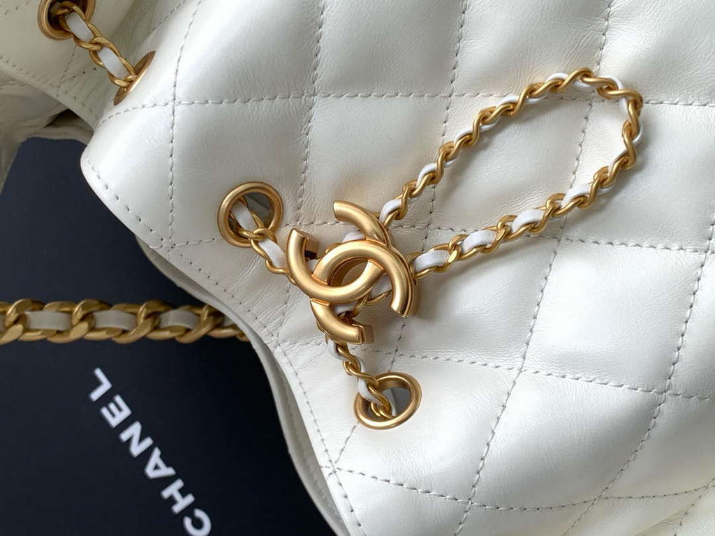 Chanel AS5293 Small Hobo Shiny Lambskin & Gold-Tone Metal White