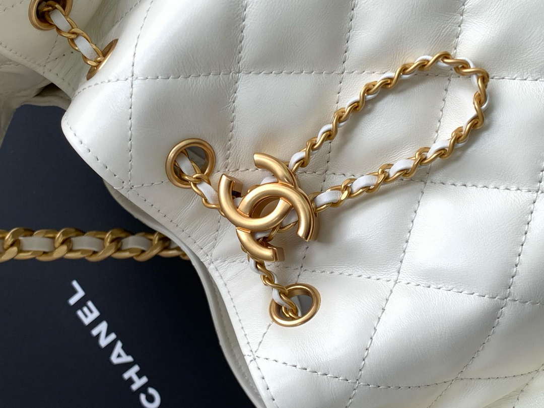 Chanel AS5293 Small Hobo Shiny Lambskin & Gold-Tone Metal White - Default Title - View 5