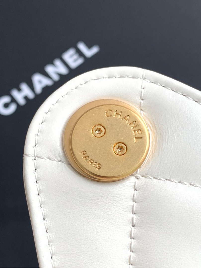Chanel AS5293 Small Hobo Shiny Lambskin & Gold-Tone Metal White - Default Title - View 6