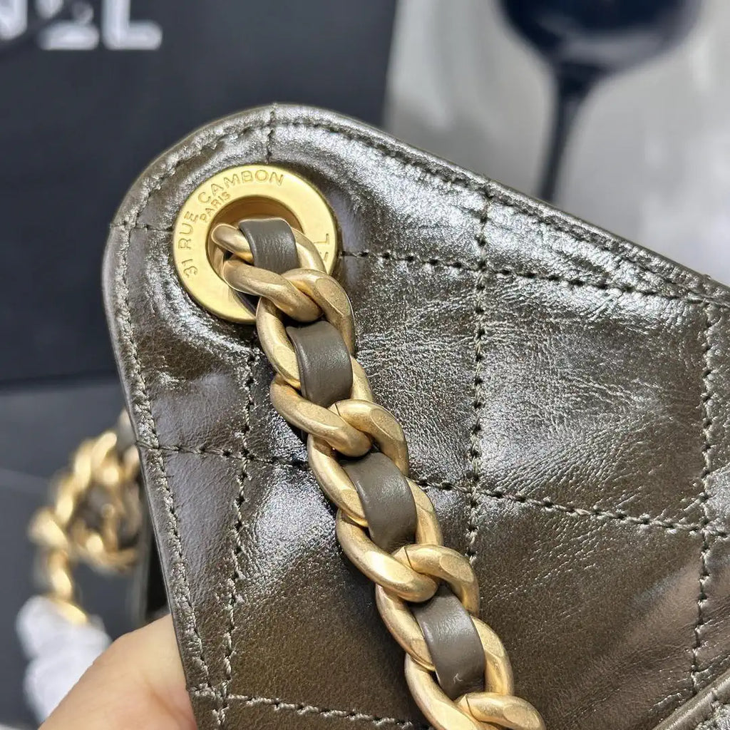 Chanel AS5293 Small Hobo Lambskin & Gold-Tone  Metal Dark Green