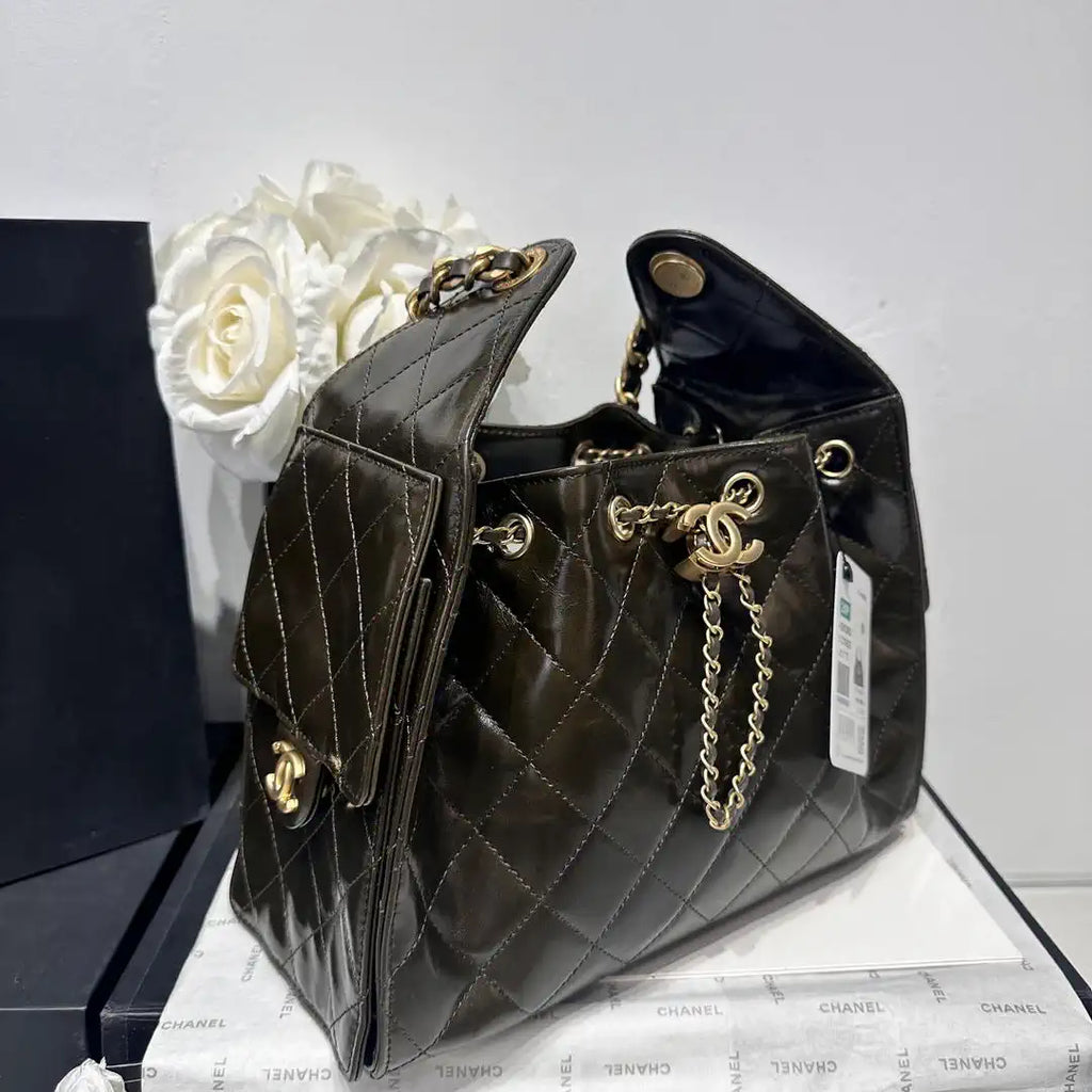 Chanel AS5293 Small Hobo Lambskin & Gold-Tone  Metal Dark Green