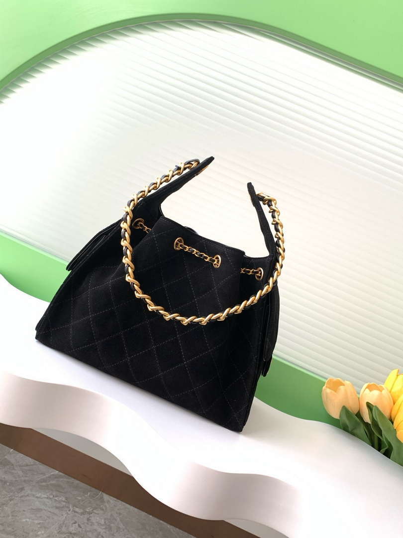 Chanel AS5293 Small Hobo Suede & Gold-Tone Metal Black