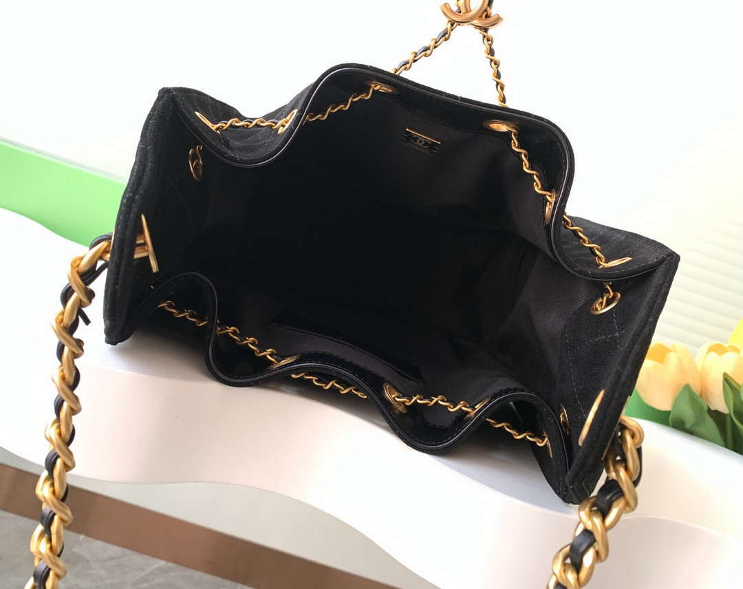 Chanel AS5293 Small Hobo Suede & Gold-Tone Metal Black