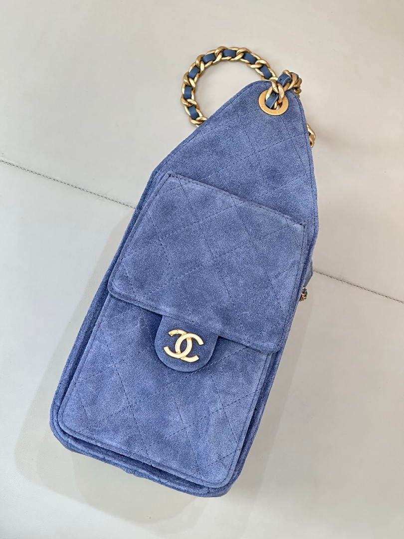 Chanel AS5293 Small Hobo Suede & Gold-Tone Metal Blue