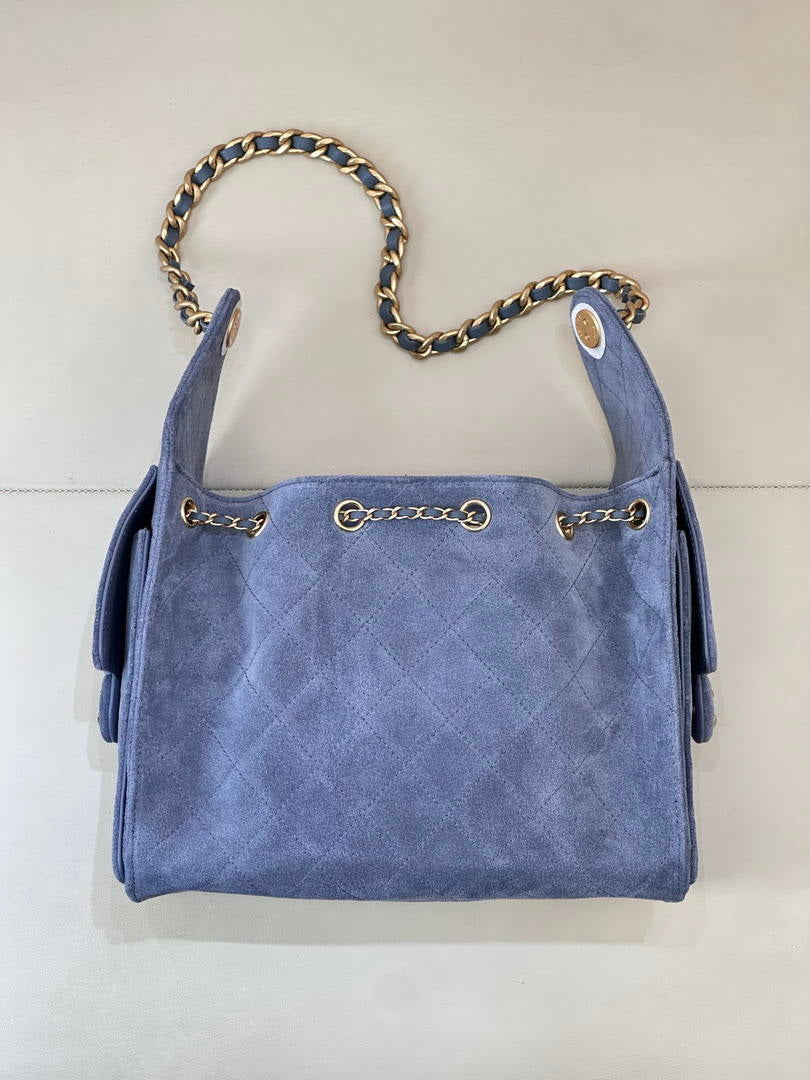 Chanel AS5293 Small Hobo Suede & Gold-Tone Metal Blue