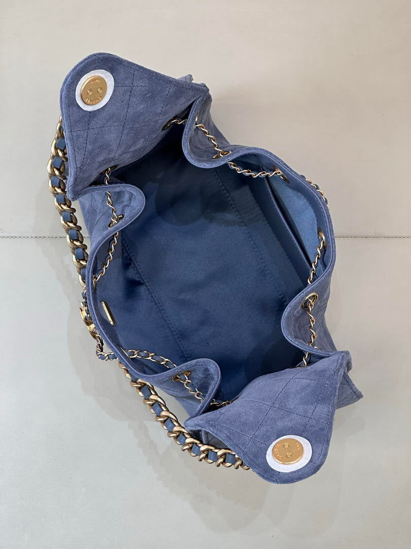 Chanel AS5293 Small Hobo Suede & Gold-Tone Metal Blue