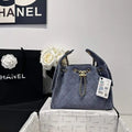 Chanel AS5293 Small Hobo Suede & Gold-Tone Metal Gray Blue