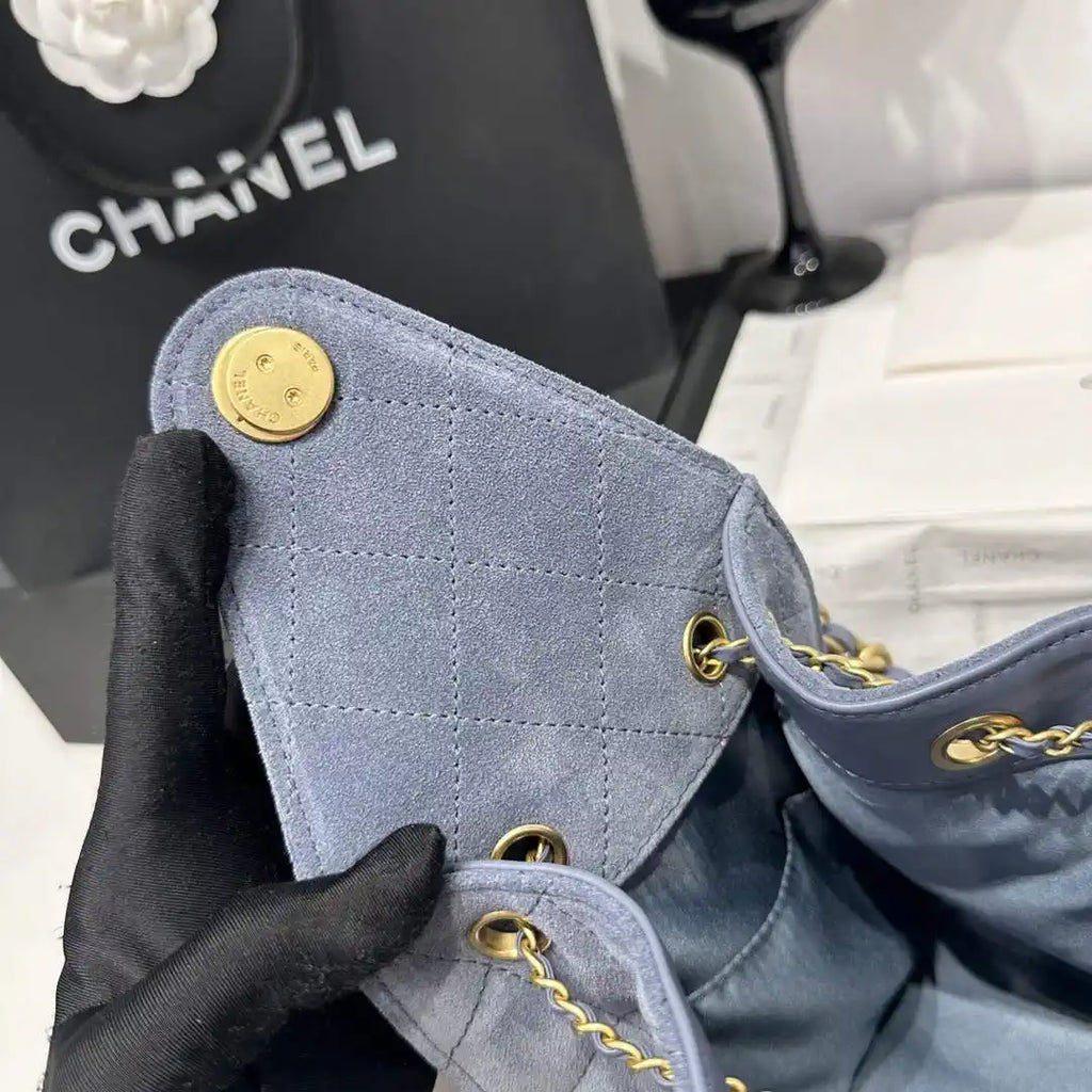 Chanel AS5293 Small Hobo Suede & Gold-Tone Metal Gray Blue
