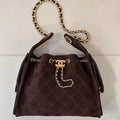 Chanel AS5293 Small Hobo Suede & Gold-Tone Metal Dark Brown