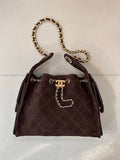 Chanel AS5293 Small Hobo Suede & Gold-Tone Metal Dark Brown