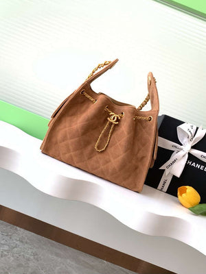 Chanel AS5293 Small Hobo Suede & Gold-Tone Metal Earthy Yellow - Default Title - View 1