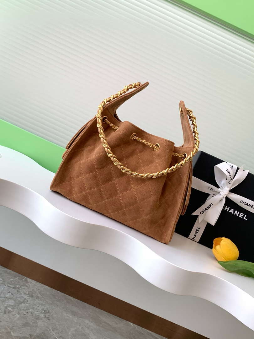 Chanel AS5293 Small Hobo Suede & Gold-Tone Metal Earthy Yellow
