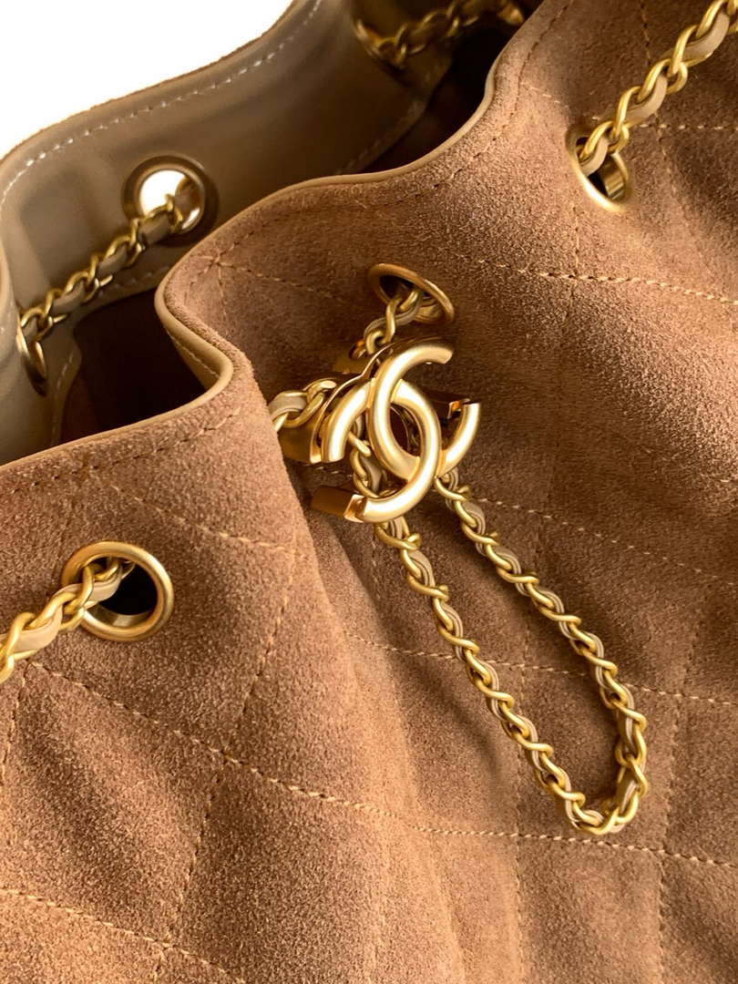 Chanel AS5293 Small Hobo Suede & Gold-Tone Metal Earthy Yellow