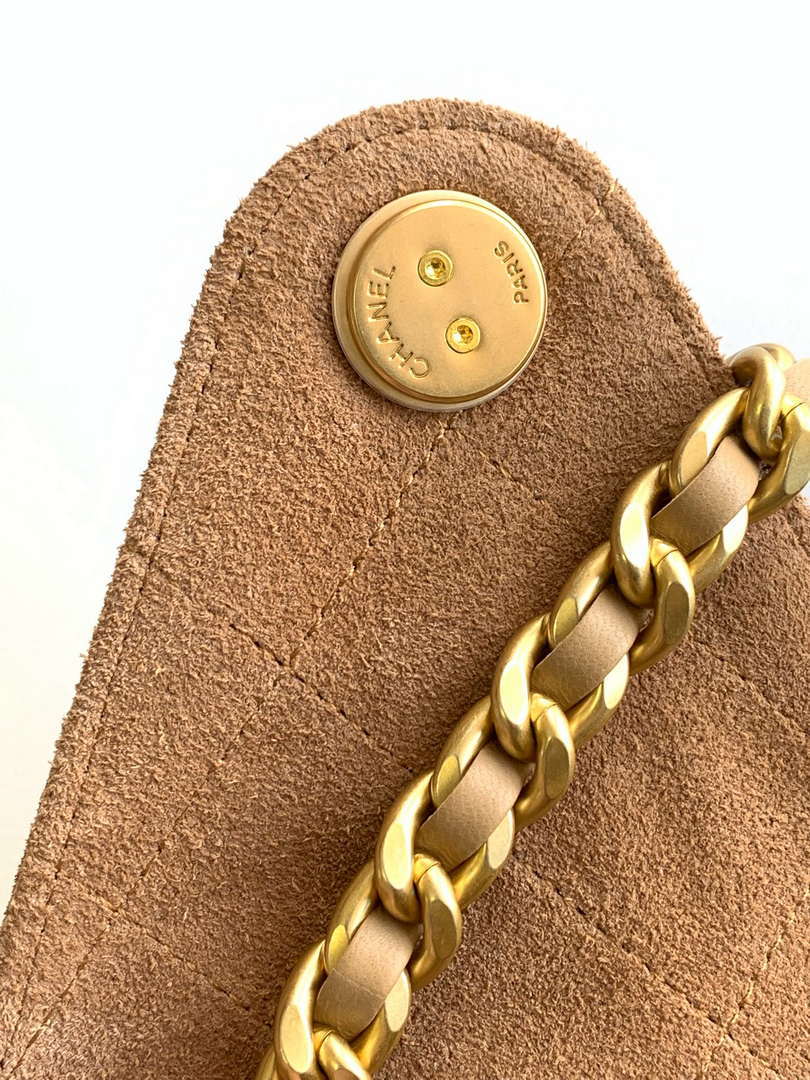 Chanel AS5293 Small Hobo Suede & Gold-Tone Metal Earthy Yellow