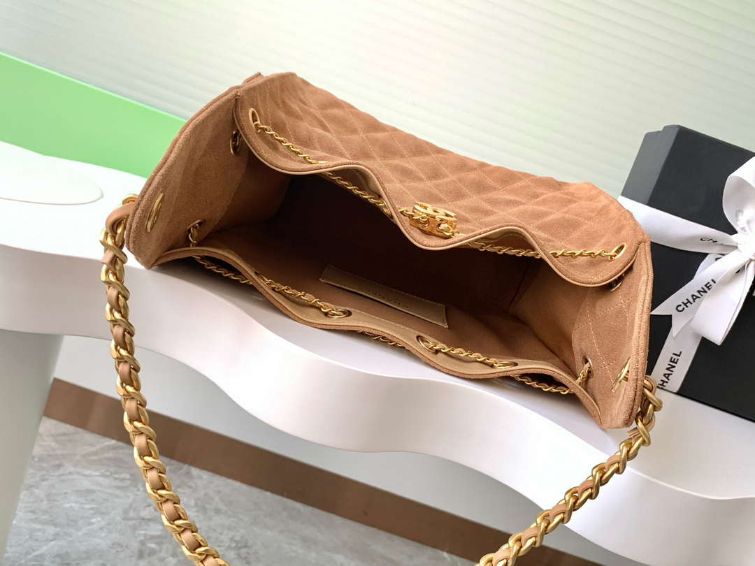 Chanel AS5293 Small Hobo Suede & Gold-Tone Metal Earthy Yellow