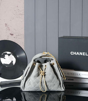 Chanel AS5293 Small Hobo Suede & Gold-Tone Metal Elephant Gray - Default Title - View 1