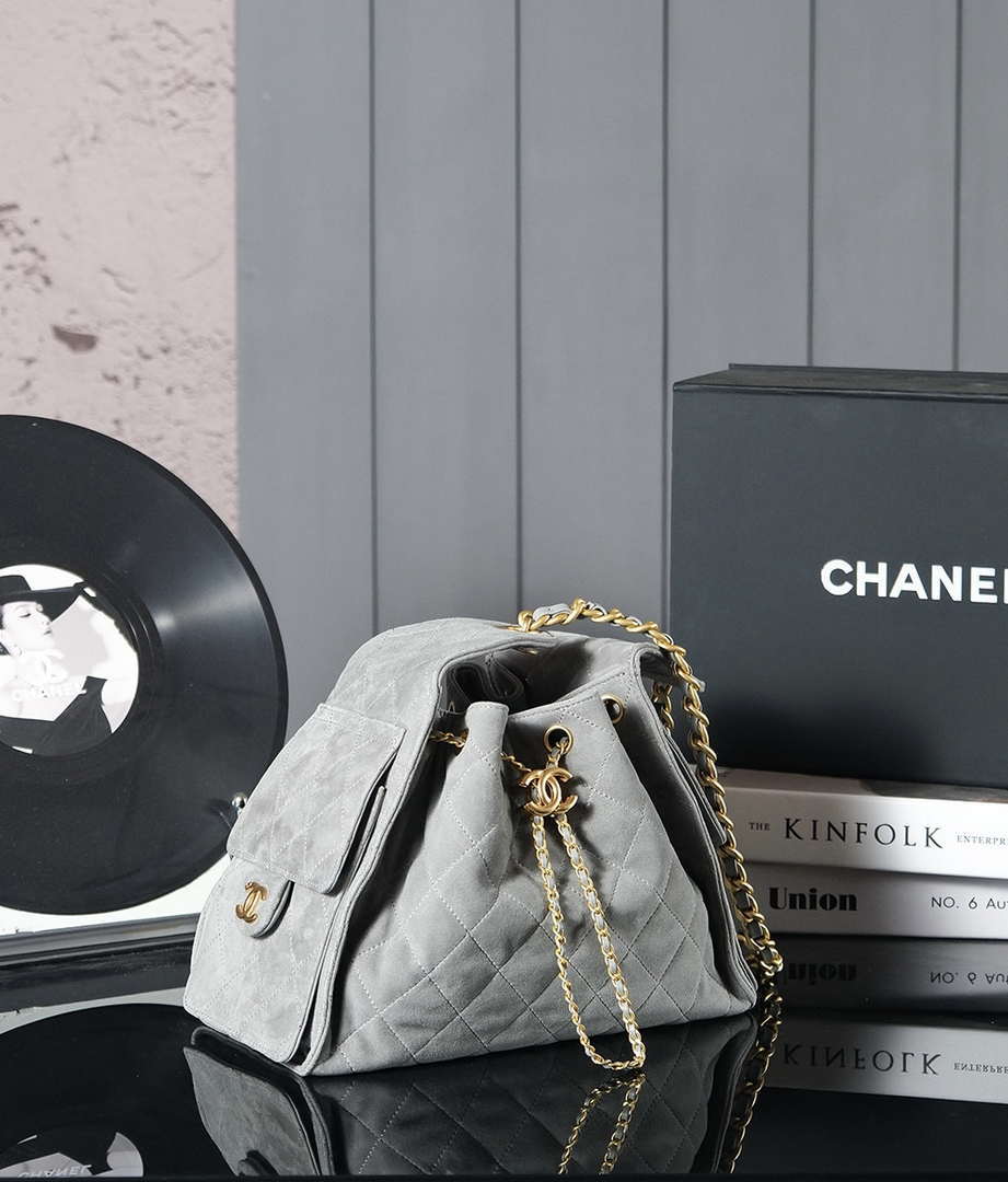 Chanel AS5293 Small Hobo Suede & Gold-Tone Metal Elephant Gray - Default Title - View 2