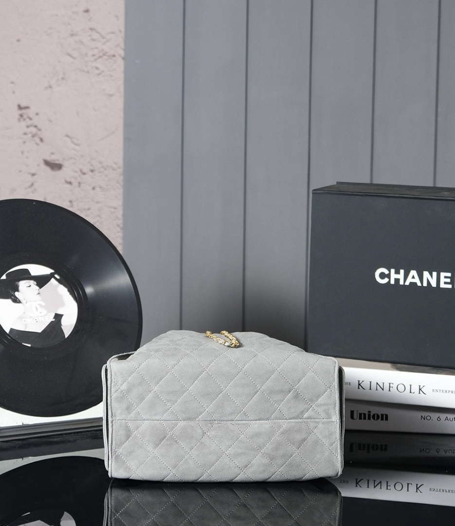 Chanel AS5293 Small Hobo Suede & Gold-Tone Metal Elephant Gray