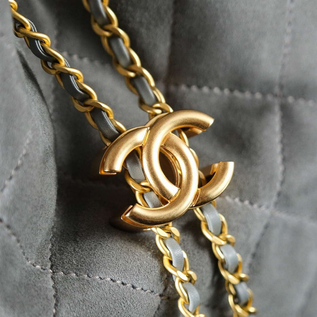 Chanel AS5293 Small Hobo Suede & Gold-Tone Metal Elephant Gray