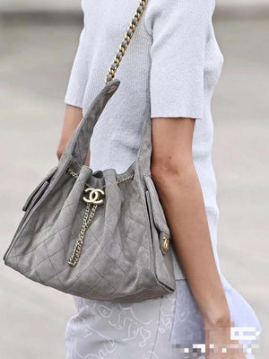 Chanel AS5293 Small Hobo Suede & Gold-Tone Metal Elephant Gray - Default Title - View 14
