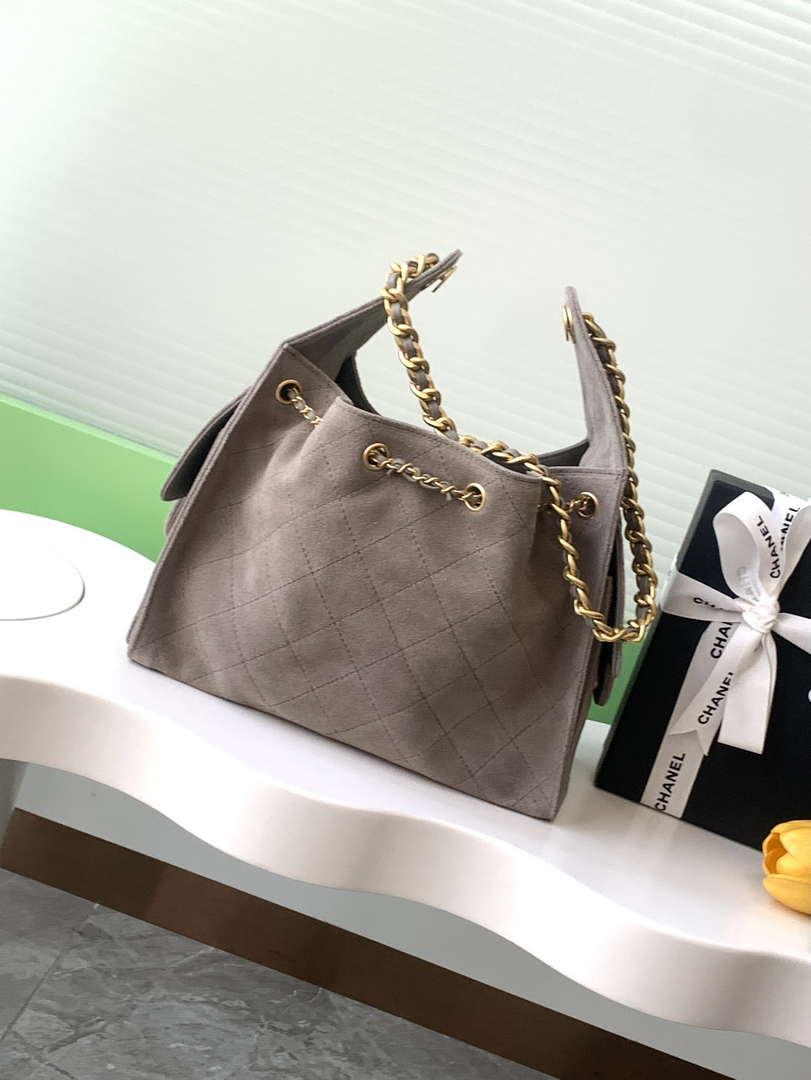 Chanel AS5293 Small Hobo Suede & Gold-Tone Metal Brown
