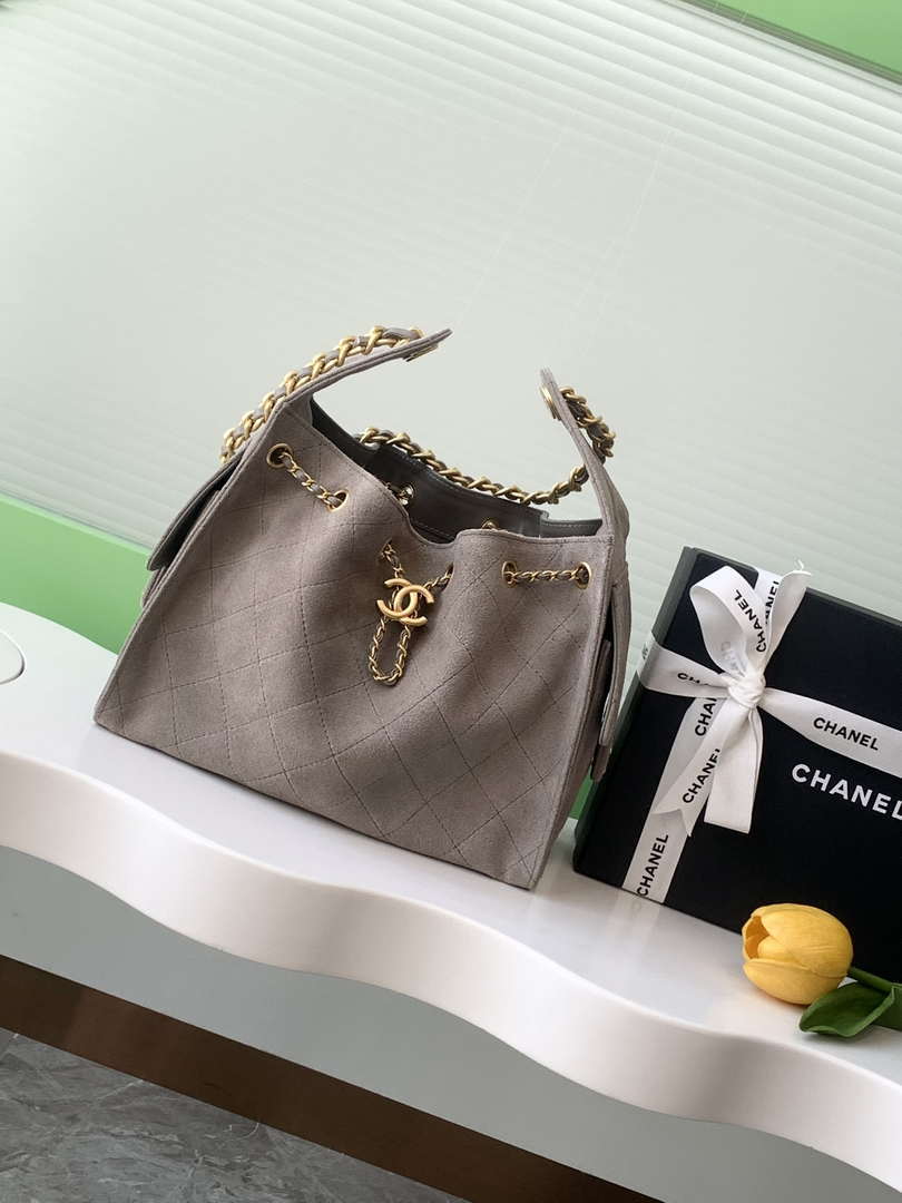 Chanel AS5293 Small Hobo Suede & Gold-Tone Metal Brown