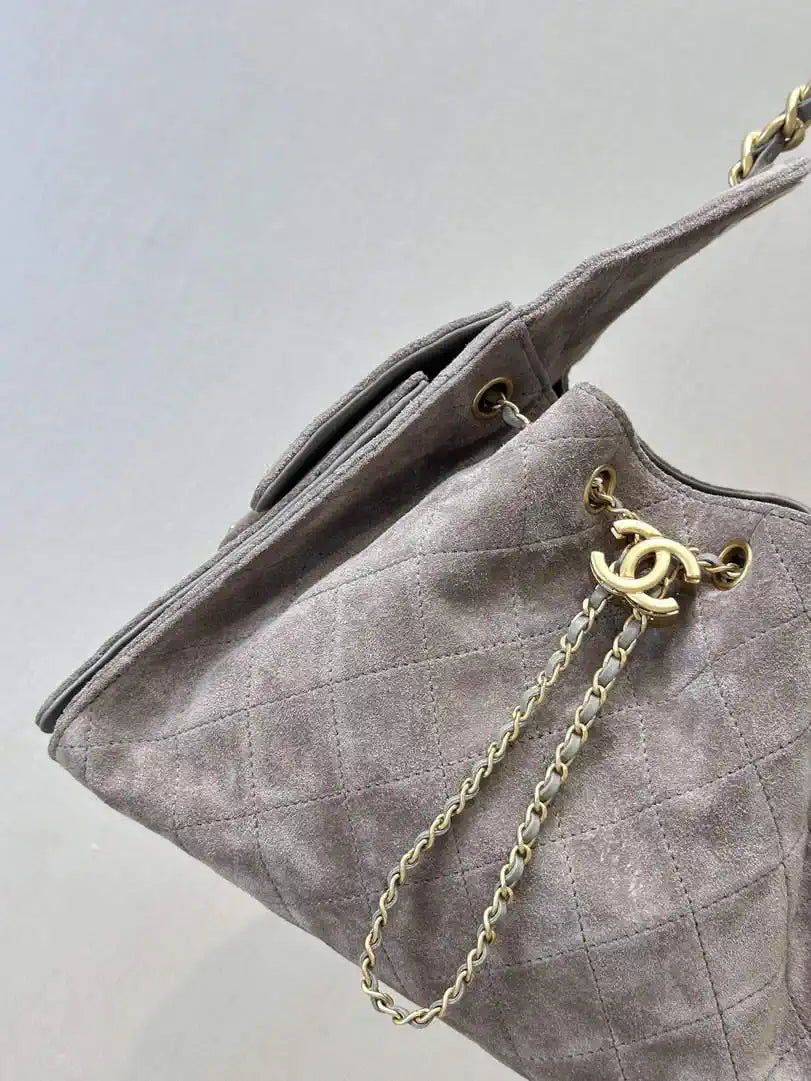 Chanel AS5293 Small Hobo Suede & Gold-Tone Metal Gray