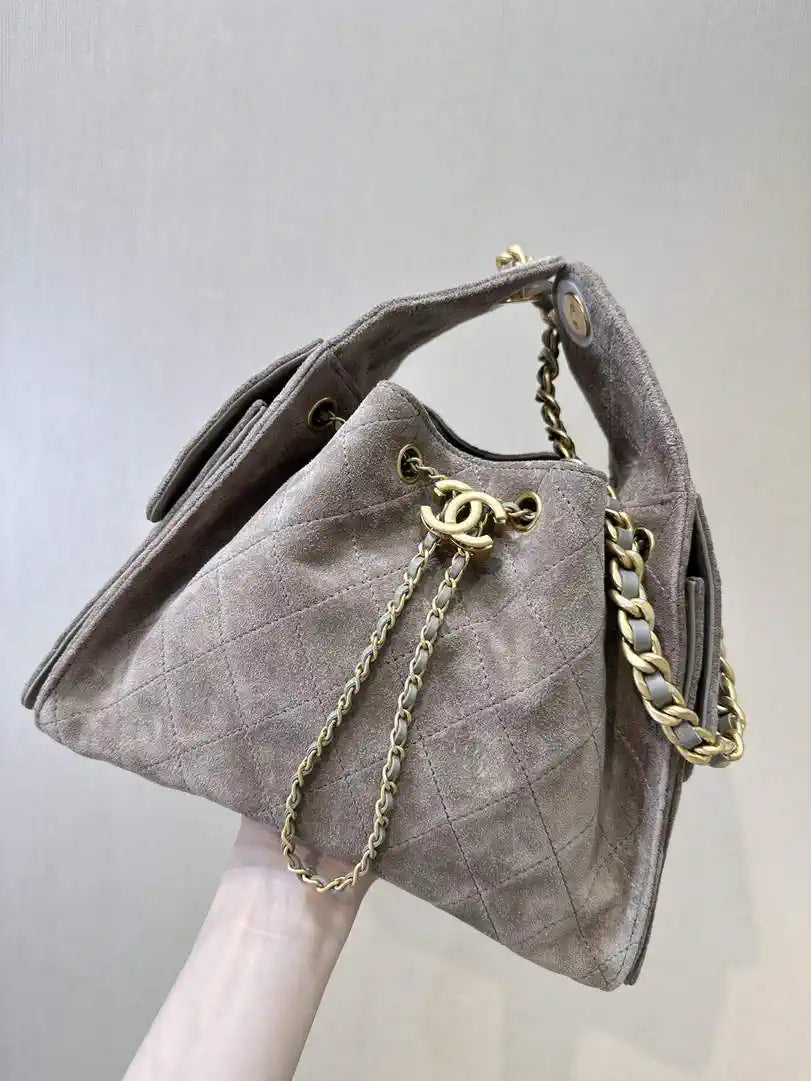 Chanel AS5293 Small Hobo Suede & Gold-Tone Metal Gray